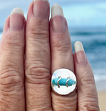 round genuine aqua milk cane sea glass ring