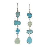 mix + match blues quadruple sea glass earrings