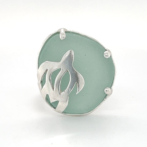 turtle sea foam genuine sea glass ring