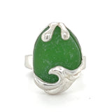 green ocean wave genuine sea glass ring