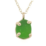 14k gold green genuine sea glass prong necklace