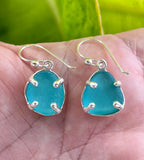 turquoise sea glass prong earrings