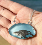 humpback mama + baby sea glass necklace