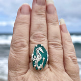 turquoise genuine sea glass sea horse ring