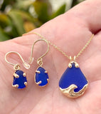 14k gold cobalt genuine sea glass prong earrings