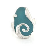 turquoise genuine sea glass swirl wave ring