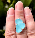 aqua bubble genuine sea glass ring