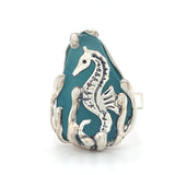 turquoise genuine sea glass sea horse ring
