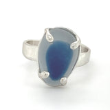 Seaham blue + white genuine sea glass ring
