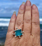 bright aqua  genuine sea glass ocean splash ring