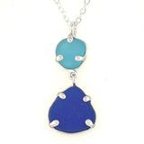 aqua + cobalt duo sea glass prong necklace