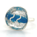 round genuine bright aqua cane sea glass ring