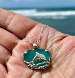 dolphin turquoise sea glass necklace