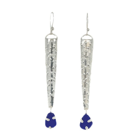 cobalt sea glass urchin earrings