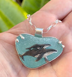 humpback mama + baby sea glass necklace