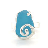 aqua genuine sea glass swirl wave ring
