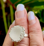 white ocean wave + droplets genuine sea glass ring