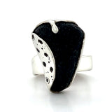 black genuine sea glass wavy textured ring