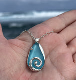 brilliant aqua sea glass swirl necklace