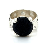 black genuine sea glass textured wide band prong ring