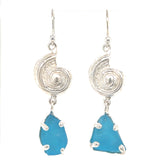 bright aqua genuine sea glass shell earrings