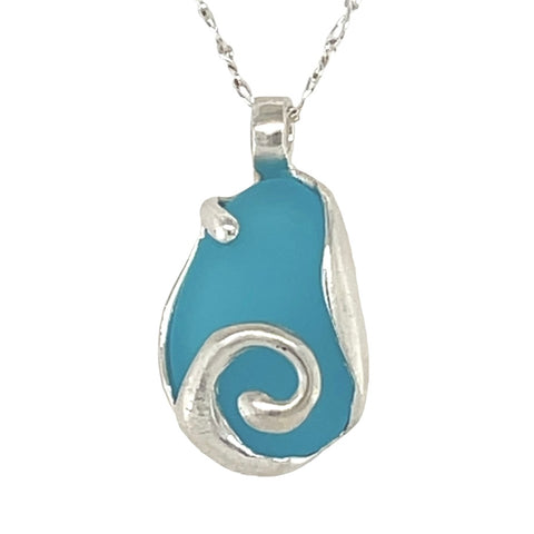 bright aqua milk sea glass swirl necklace