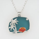 palm trees at sunset sea glass necklace