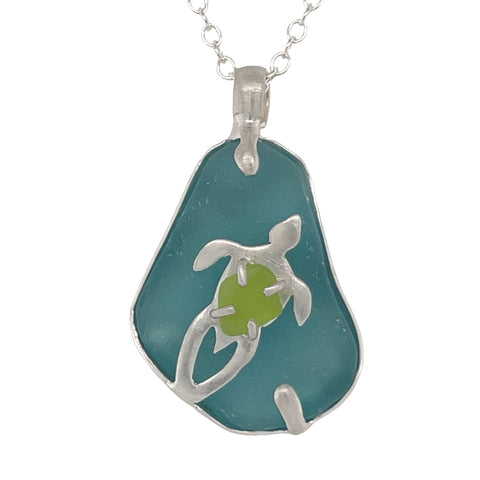 sea turtle double sea glass necklace
