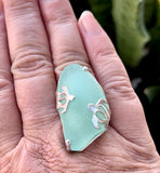 double turtle sea foam genuine sea glass ring