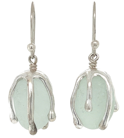 ocean drip sea foam sea glass earrings
