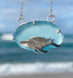 humpback mama + baby sea glass necklace