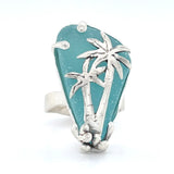 turquoise genuine sea glass palm tree  ring