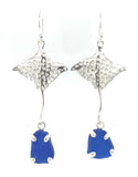 Hawaiian spotted eagle ray cobalt sea glass earrings