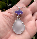purple + lavender duo sea glass prong necklace