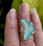 turquoise wavy genuine sea glass urchin ring