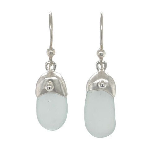 crystal blue sea glass cap earrings