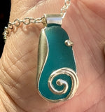 teal blue sea glass swirl necklace