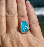 aqua genuine sea glass swirl wave ring
