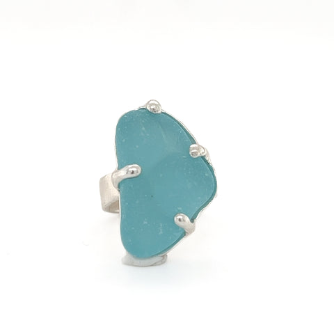 aqua bubble genuine sea glass ring