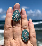 turquoise genuine sea glass sea horse ring