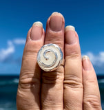 white genuine sea glass swirl wave ring