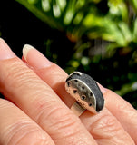 black genuine sea glass wavy textured ring