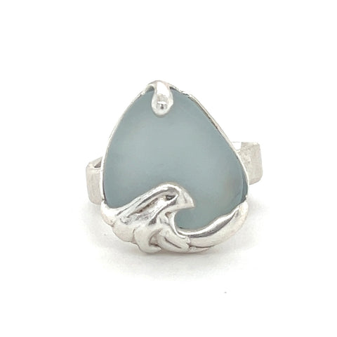 sea foam blue genuine sea glass wave ring - tossed & found jewelry