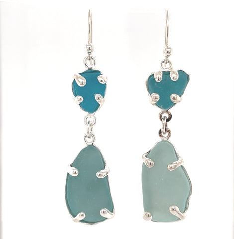 mix + match blues sea glass earrings