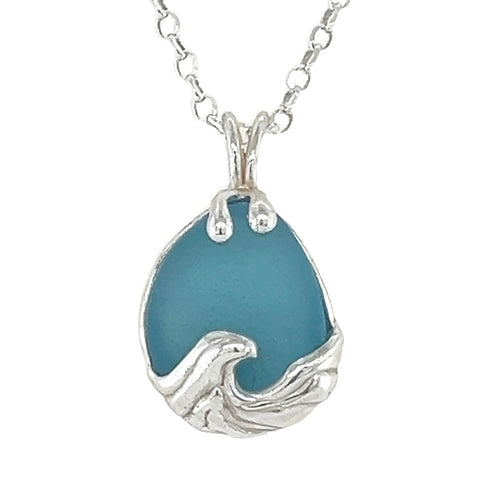 ocean wave aqua sea glass necklace