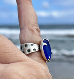 Ohajiki genuine cobalt blue sea glass ring