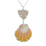 peachy pink sea glass and sunrise shell prong necklace