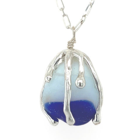 white + cobalt Davenport sea glass necklace