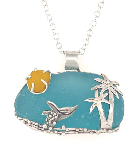 Humpback on a sunny day in Hawaii sea glass necklace