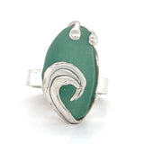 sage green genuine sea glass ocean side wave ring